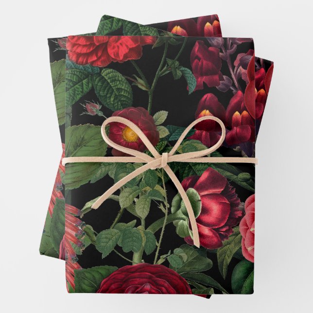 Moody Florals Black & Burgundy Vintag Geschenkpapier Set (Beispiel)