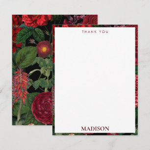 Moody Florals Black & Burgundy Vintag Monogram Dankeskarte