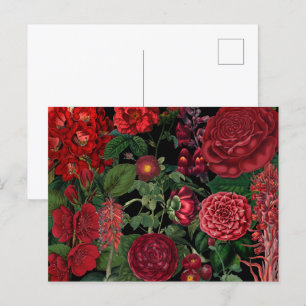 Moody Florals Black & Burgundy Vintag Monogram Feiertagspostkarte