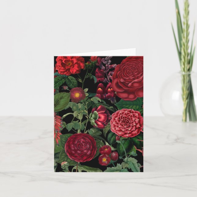 Moody Florals Black & Burgundy Vintag Monogram Karte (Vorderseite)