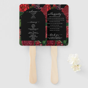 Moody Florals Black Burgundy Wedding Program Fächer