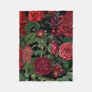 Moody Florals Schwarz & Burgund Vintage Fleecedecke