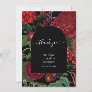 Moody Florals Schwarze Arch Burgunderrot Hochzeit Dankeskarte