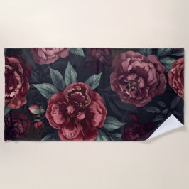 Moody Florals Watercolor Dark Red Pattern Strandtuch