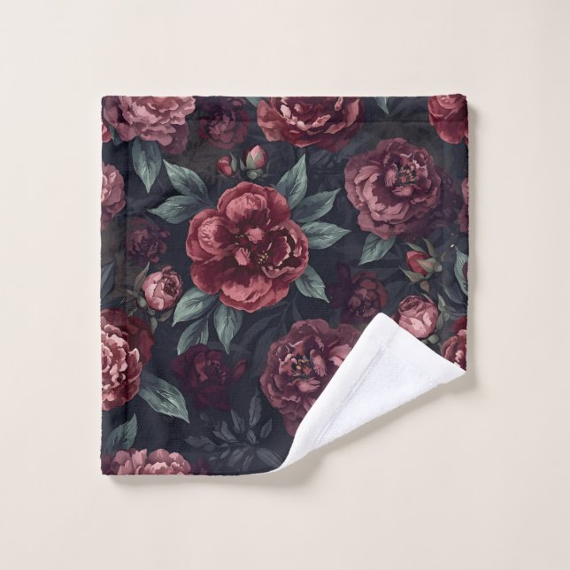 Moody Florals Watercolor Dark Red Pattern Waschlappen (Waschlappen)