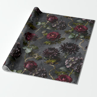 Moody Flower  Dark Floral Gift Geschenkpapier