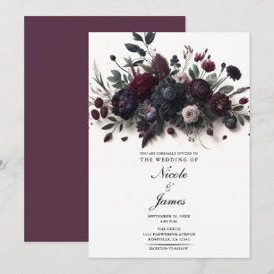 Moody Flowers Elegante Florale Hochzeit Einladung