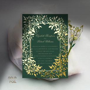 Moody Forest Foliage Elegante Gold Classic Hochzei Folieneinladung