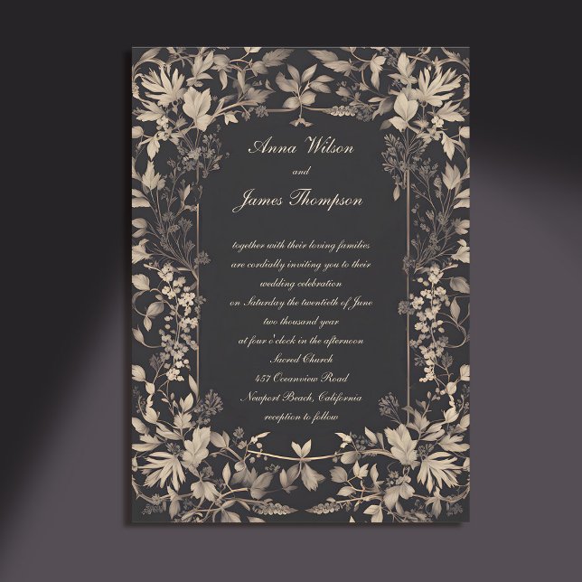 Moody Forest Greenerity Rahmen Dunkle klassische H Einladung (moody forest wedding invitation botanical frame dark gold elegant classic traditional calligraphy)