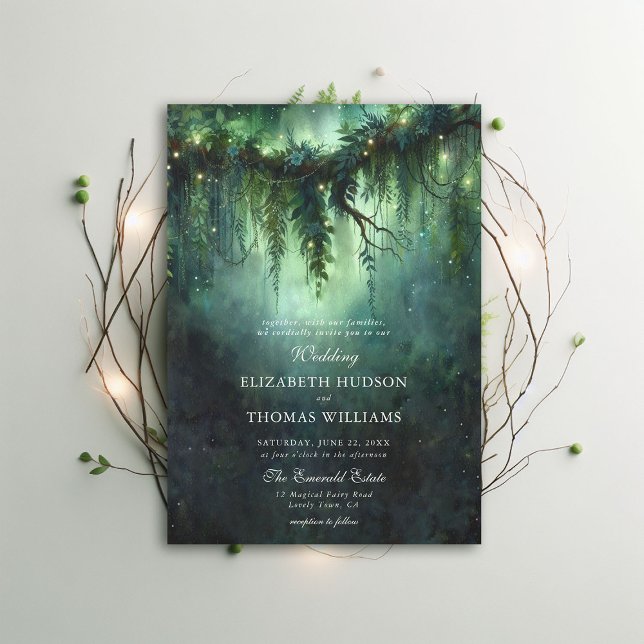 Moody Forest Greenery verzaubert Fairy Dark Weddin Einladung (moody forest wedding enchanted fairy tale faerie woodland magical bespoke elegant invitation)