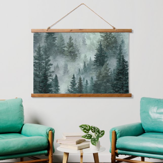 Moody Forest  Wandteppich Mit Holzrahmen (Wohnzimmer)