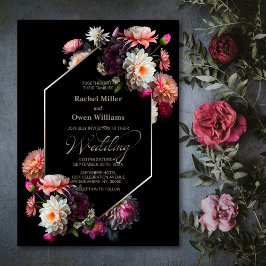 Moody Geometric Black Floral Wedding Einladung