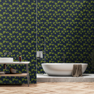 Moody Gingko Navy Blue Floral Pattern Tapete