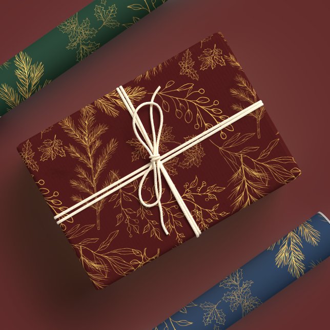 Moody Gold & Jewel Toned Rustikale Winter Botanica Geschenkpapier Set (Von Creator hochgeladen)