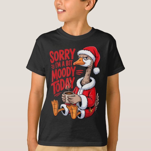 Moody Goose Christmas Santa Suit Coffee Humor Art  T-Shirt (Vorderseite)