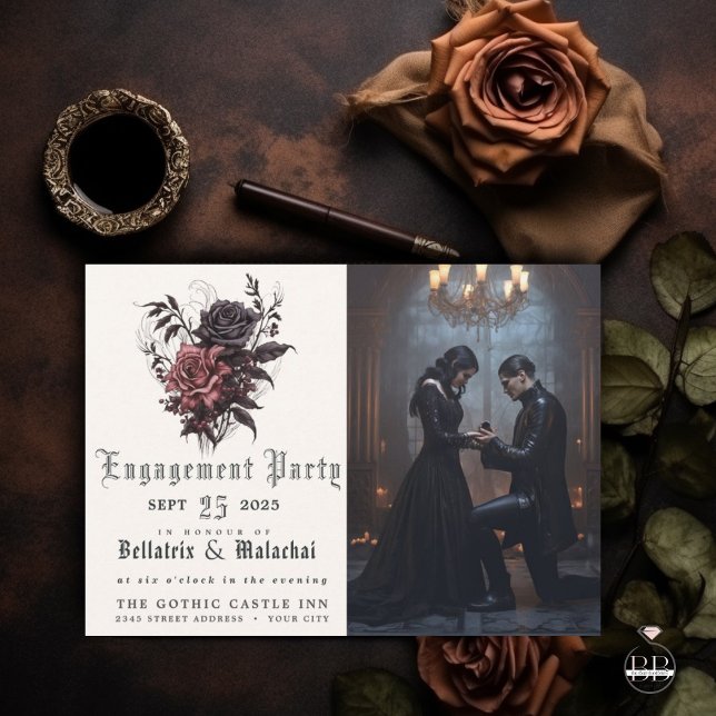 Moody Goth Rosewood Engagement Party Einladung (Von Creator hochgeladen)