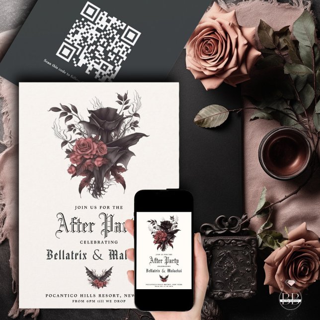 Moody Goth Rosewood nach Party QR Code Save The Date (Von Creator hochgeladen)