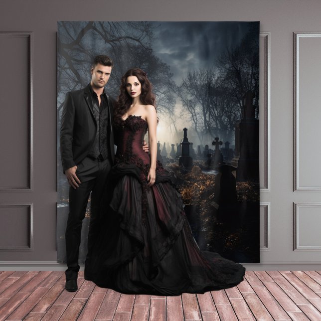 Moody Gothic Autumn Moonlit Graveyard XLarge Wandteppich (Von Creator hochgeladen)