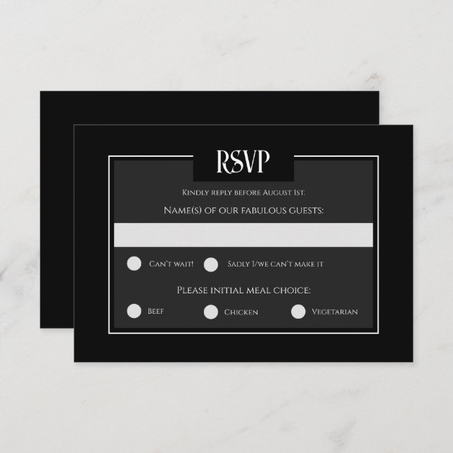 Moody Gothic Black and White Wedding Response Card RSVP Karte (Vorne/Hinten)