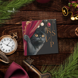 Moody Gothic Black Cat Christmas QR RSVP Card Mitteilungskarte