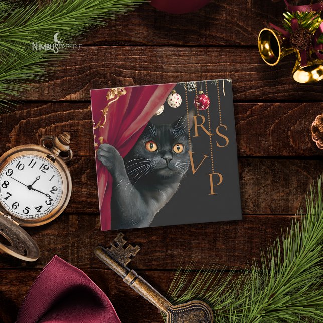 Moody Gothic Black Cat Christmas QR RSVP Card Mitteilungskarte (Von Creator hochgeladen)