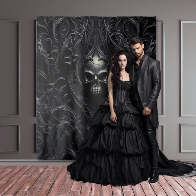 Moody Gothic Black Filigree & Skull XLarge Wandteppich (Von Creator hochgeladen)