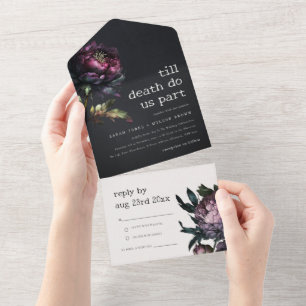 Moody Gothic Dark Lila Black Peony Wedding All In One Einladung