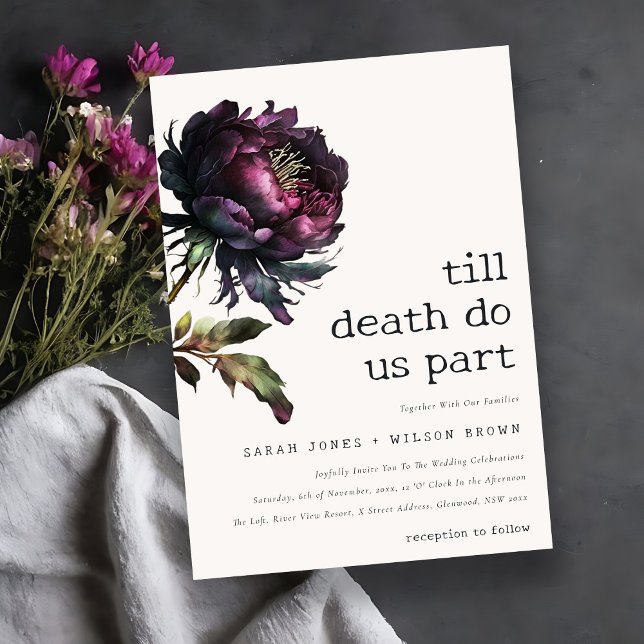 Moody Gothic Dark Lila Black Peony Wedding Einladung (Von Creator hochgeladen)