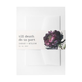 Moody Gothic Dark Lila Black Peony Wedding Einladungsbanderole