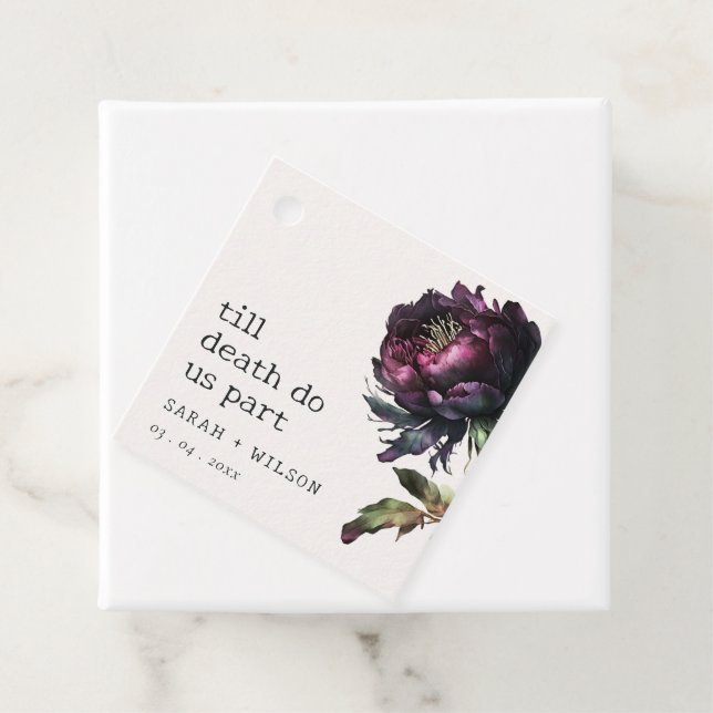 Moody Gothic Dark Lila Black Peony Wedding Geschenkanhänger (Beispiel)