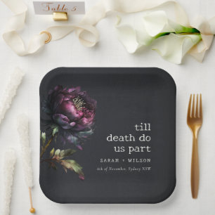 Moody Gothic Dark Lila Black Peony Wedding Pappteller