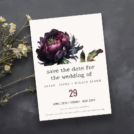 Moody Gothic Dark Lila Black Peony Wedding Save The Date