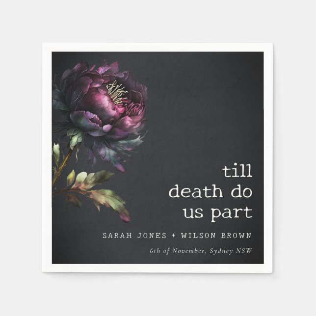 Moody Gothic Dark Lila Black Peony Wedding Serviette (Vorderseite)