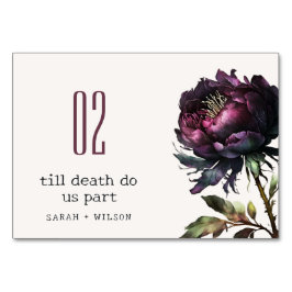 Moody Gothic Dark Lila Black Peony Wedding Tischnummer