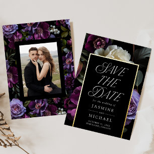 Moody Gothic Floral Foto Foil Save the Date Card Folieneinladung