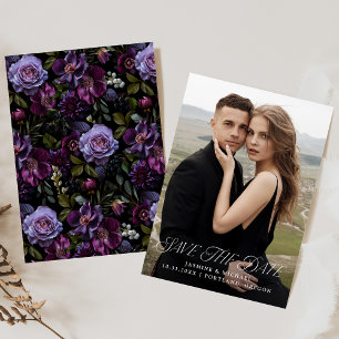 Moody Gothic Floral Foto Save the Date