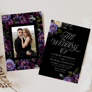 Moody Gothic Floral Foto Wedding Einladung