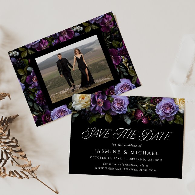 Moody Gothic Floral Photo Wedding Save The Date (Von Creator hochgeladen)