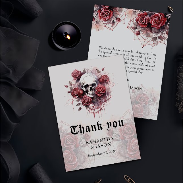 Moody Gothic Floral Skull Halloween Hochzeit Dankeskarte (Von Creator hochgeladen)
