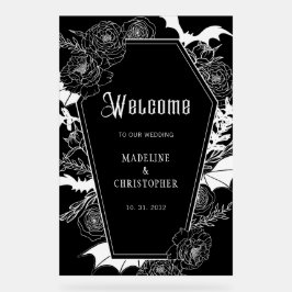 Moody Gothic Floral Wedding Black Welcome Sign Acrylschild
