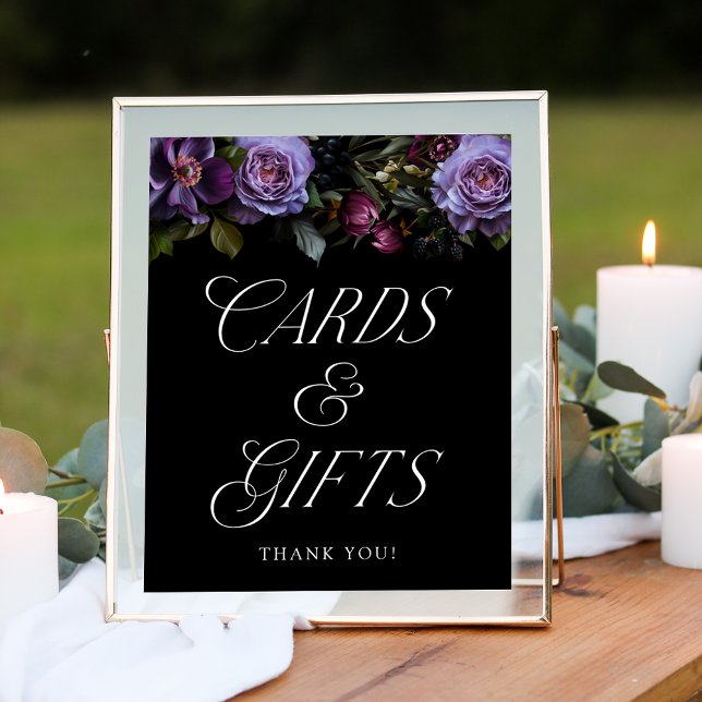 Moody Gothic Floral Wedding Cards und Gifts Sign Poster (Von Creator hochgeladen)