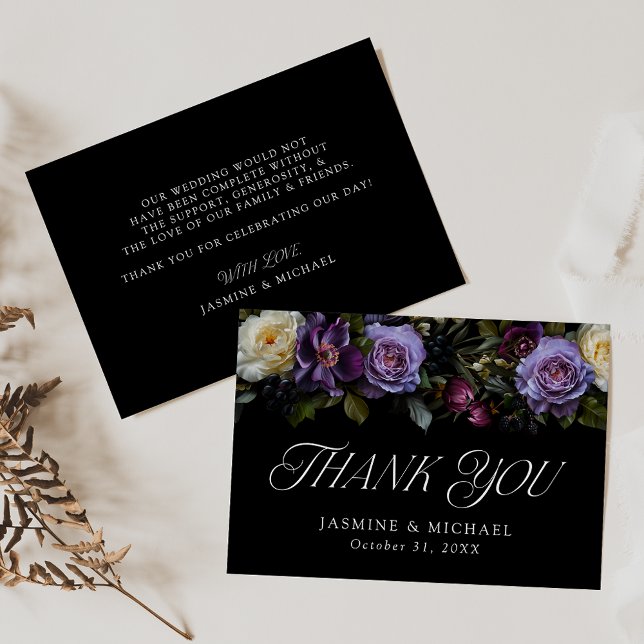 Moody Gothic Floral Wedding Dankeskarte (Von Creator hochgeladen)