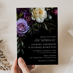 Moody Gothic Floral Wedding Einladung