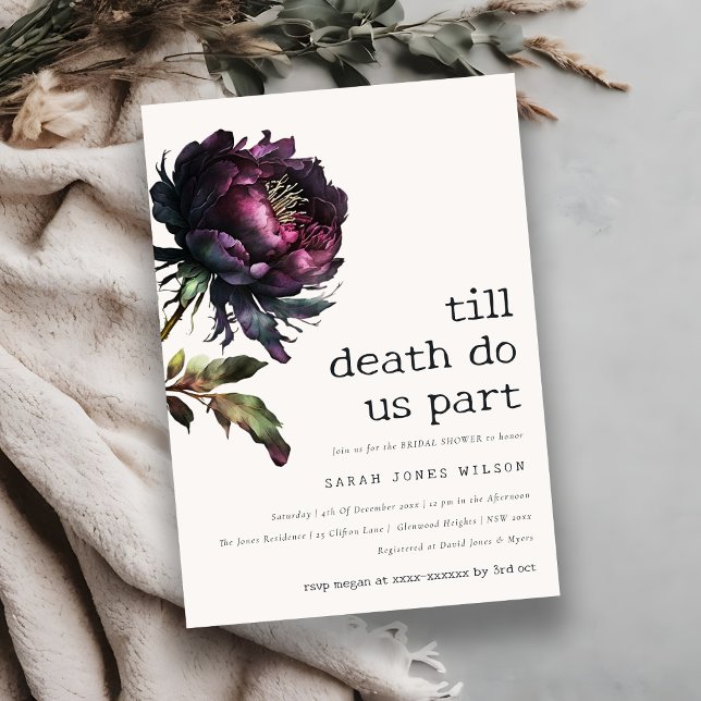 Moody Gothic Lila Black Peony Brautparty Einladung (Von Creator hochgeladen)