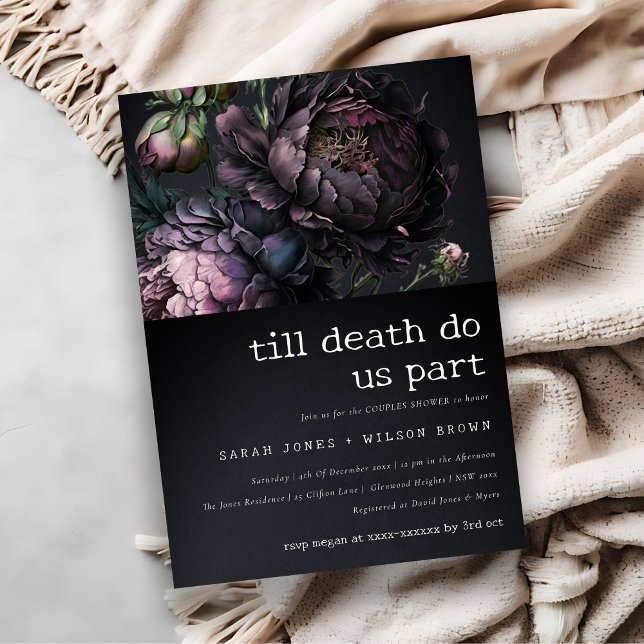 Moody Gothic Lila Black Peony Couples Dusche Einladung (Von Creator hochgeladen)