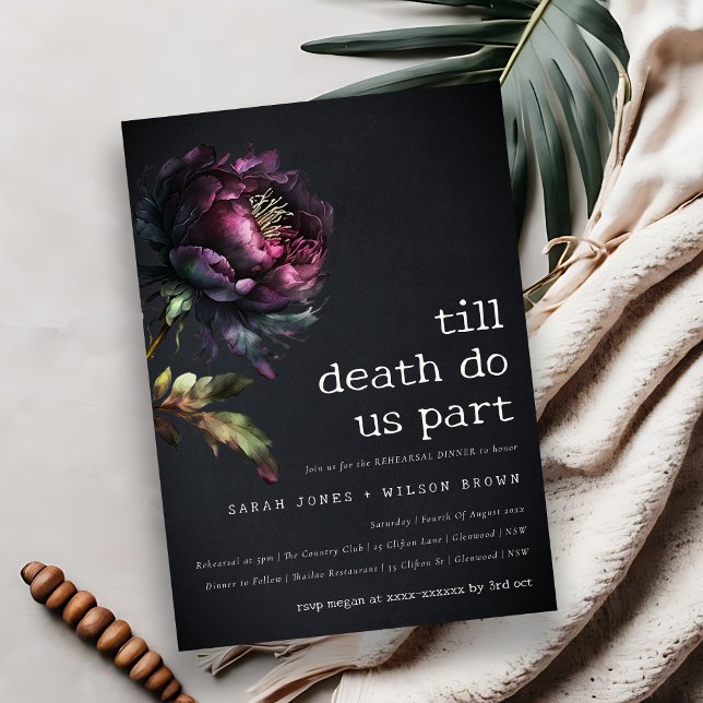 Moody Gothic Lila Black Peony Probe Dinner Einladung (Von Creator hochgeladen)