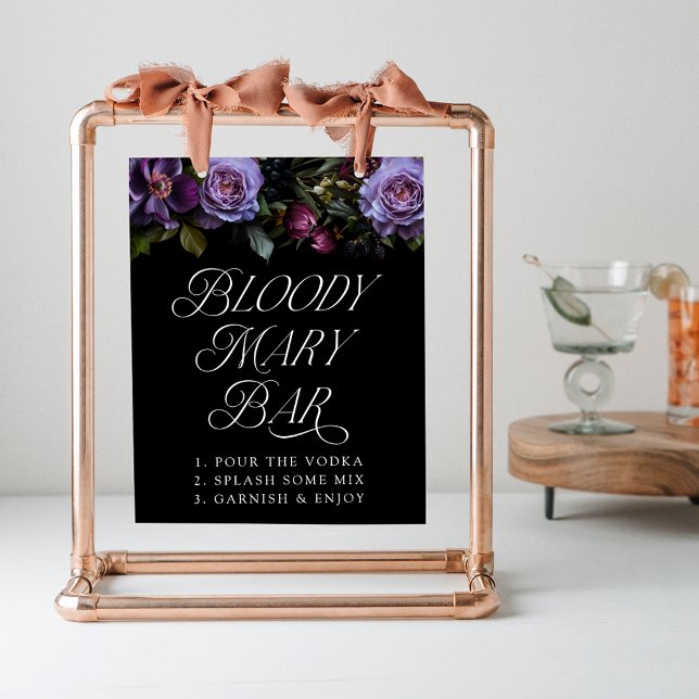 Moody Gothic Lila Floral Bloody Mary Bar Sign Poster (Von Creator hochgeladen)