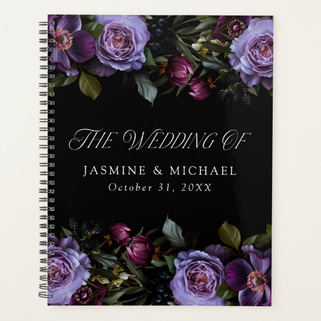 Moody Gothic Lila Floral Wedding Planer (Vorderseite)