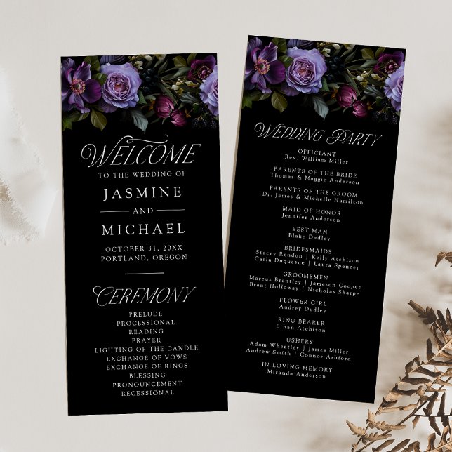 Moody Gothic Lila Floral Wedding Program (Von Creator hochgeladen)
