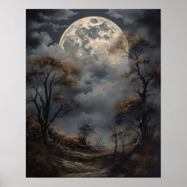 Moody Gothic Moon Art Print Poster